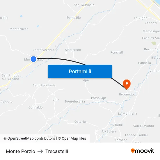 Monte Porzio to Trecastelli map