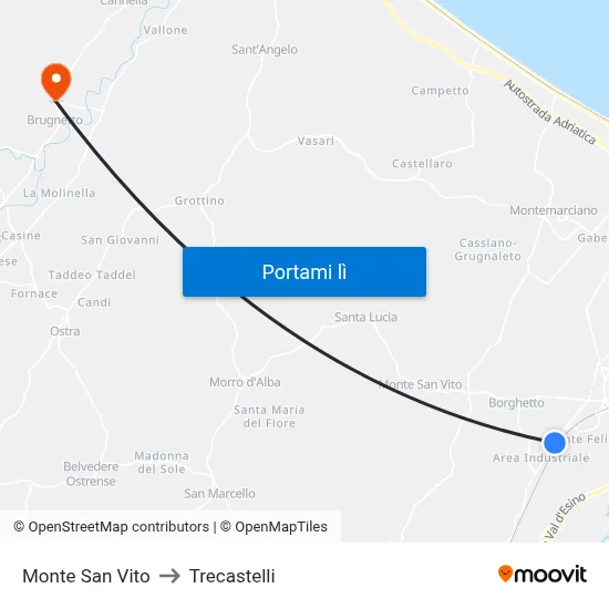 Monte San Vito to Trecastelli map