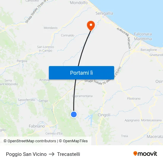 Poggio San Vicino to Trecastelli map