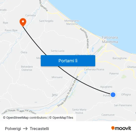 Polverigi to Trecastelli map