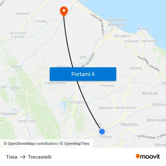 Treia to Trecastelli map