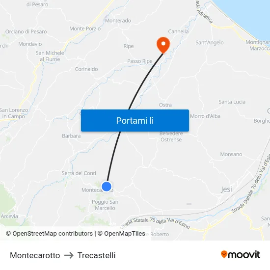 Montecarotto to Trecastelli map