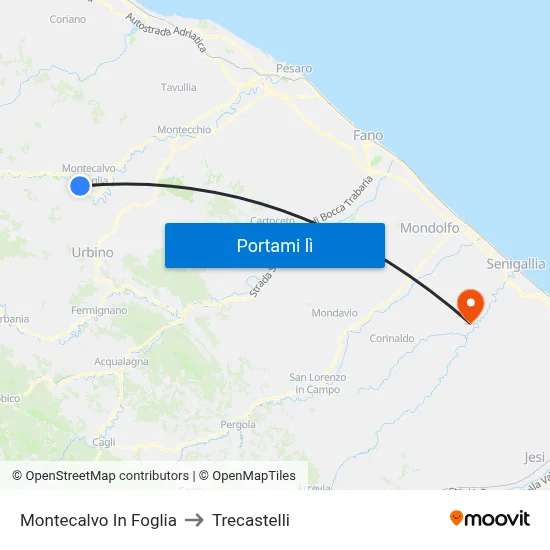 Montecalvo In Foglia to Trecastelli map