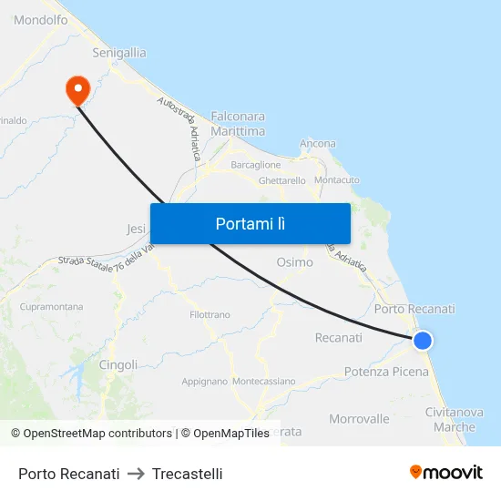 Porto Recanati to Trecastelli map