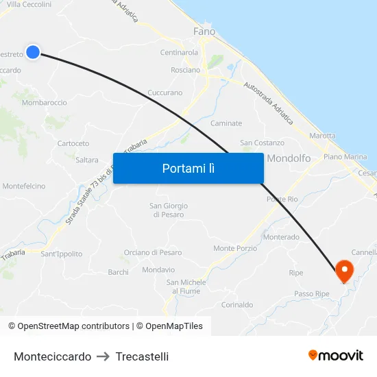 Monteciccardo to Trecastelli map