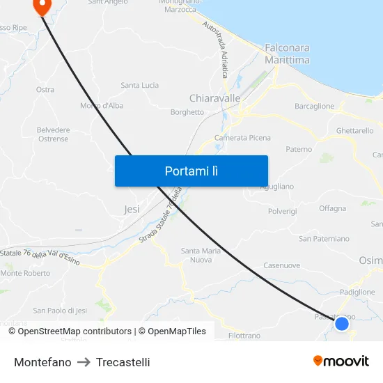 Montefano to Trecastelli map