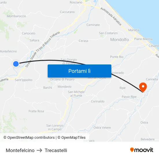 Montefelcino to Trecastelli map