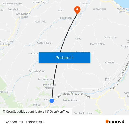 Rosora to Trecastelli map
