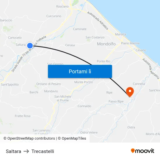Saltara to Trecastelli map