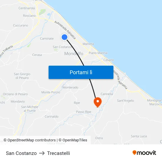 San Costanzo to Trecastelli map