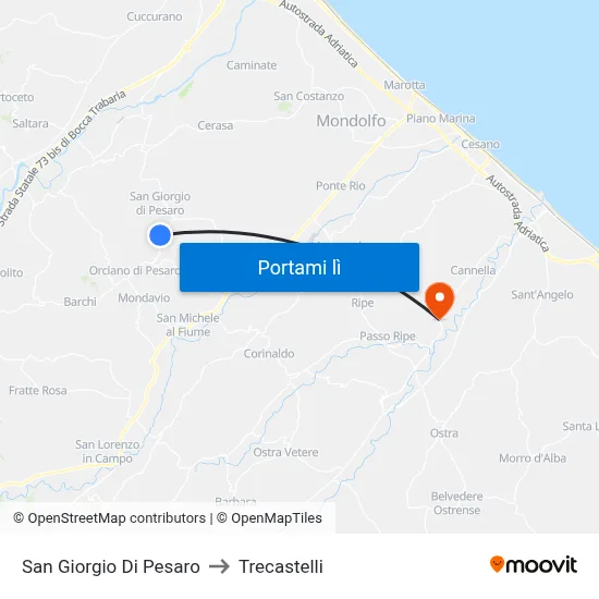 San Giorgio Di Pesaro to Trecastelli map