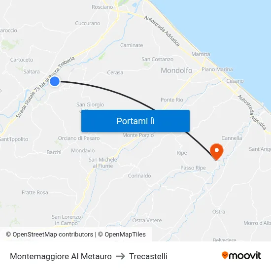 Montemaggiore Al Metauro to Trecastelli map