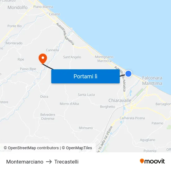Montemarciano to Trecastelli map