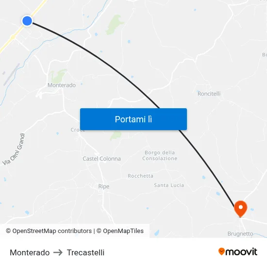 Monterado to Trecastelli map