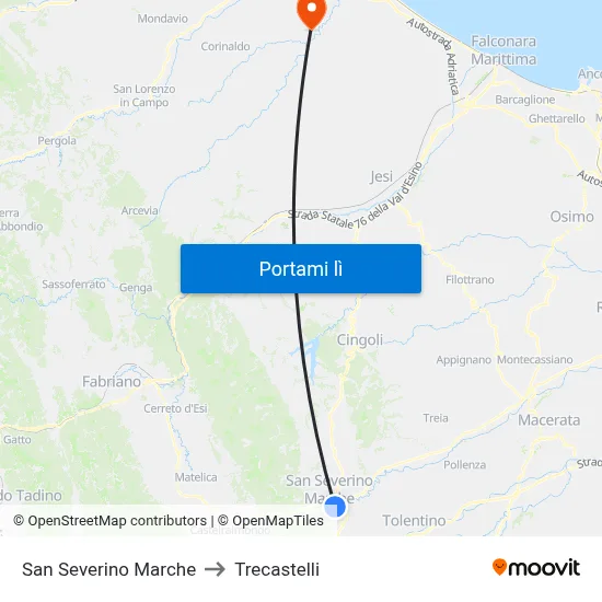 San Severino Marche to Trecastelli map
