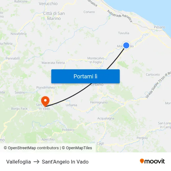 Vallefoglia to Sant'Angelo In Vado map