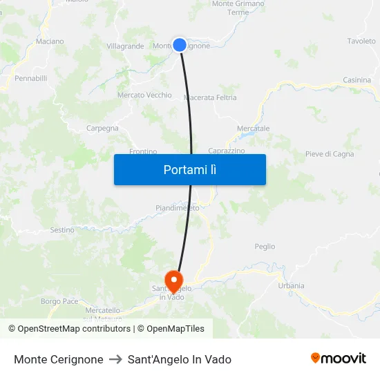 Monte Cerignone to Sant'Angelo In Vado map