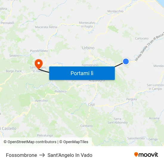 Fossombrone to Sant'Angelo In Vado map