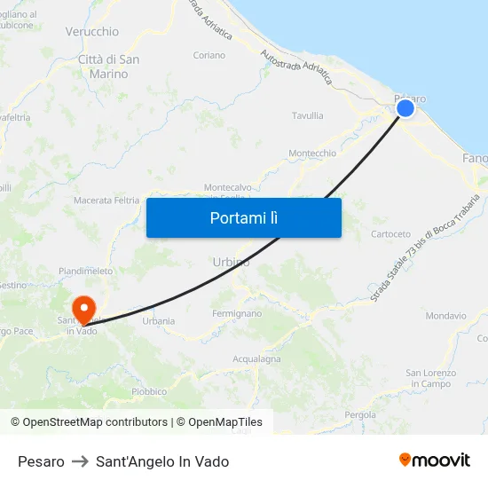Pesaro to Sant'Angelo In Vado map