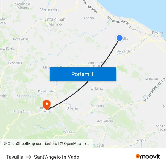 Tavullia to Sant'Angelo In Vado map