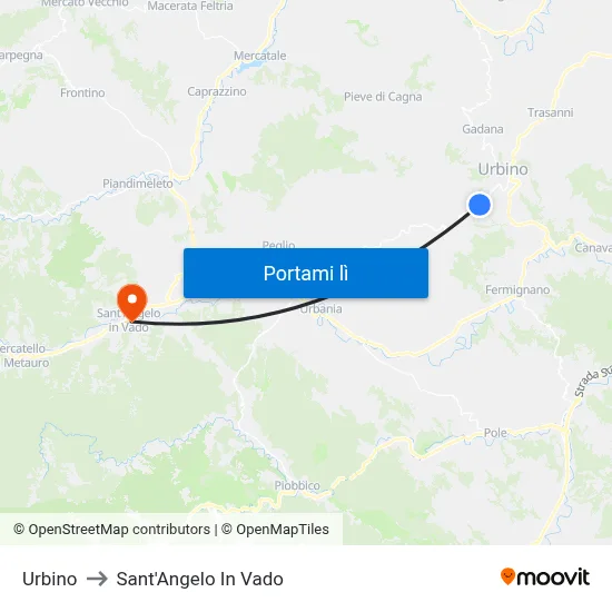 Urbino to Sant'Angelo In Vado map