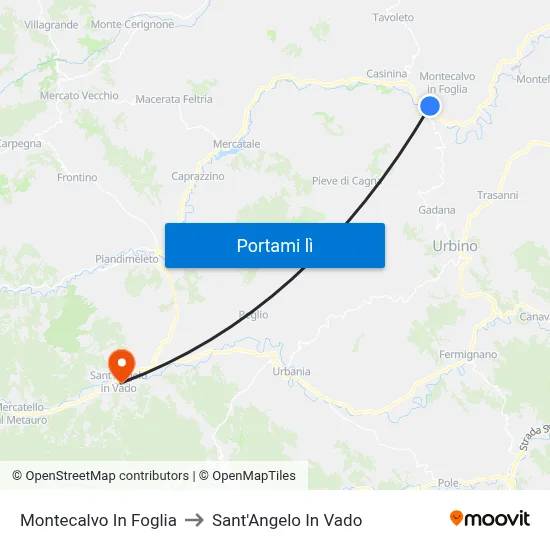 Montecalvo In Foglia to Sant'Angelo In Vado map