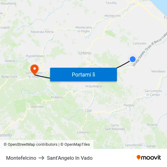 Montefelcino to Sant'Angelo In Vado map