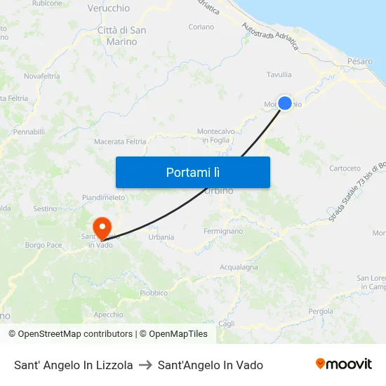Sant' Angelo In Lizzola to Sant'Angelo In Vado map