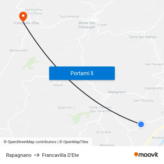 Rapagnano to Francavilla D'Ete map
