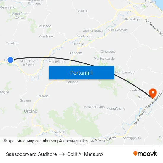 Sassocorvaro Auditore to Colli Al Metauro map