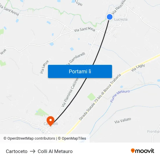 Cartoceto to Colli Al Metauro map