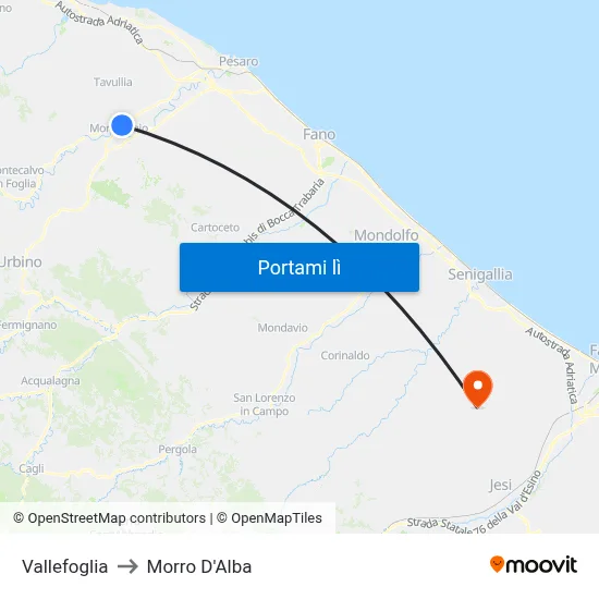 Vallefoglia to Morro D'Alba map