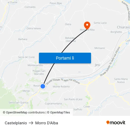 Castelplanio to Morro D'Alba map