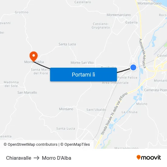Chiaravalle to Morro D'Alba map