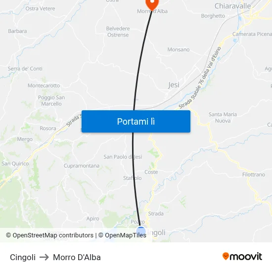 Cingoli to Morro D'Alba map