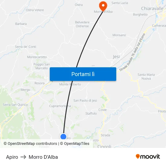 Apiro to Morro D'Alba map