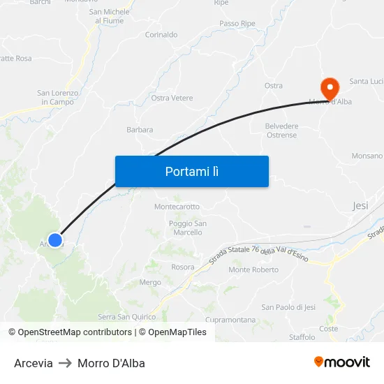 Arcevia to Morro D'Alba map