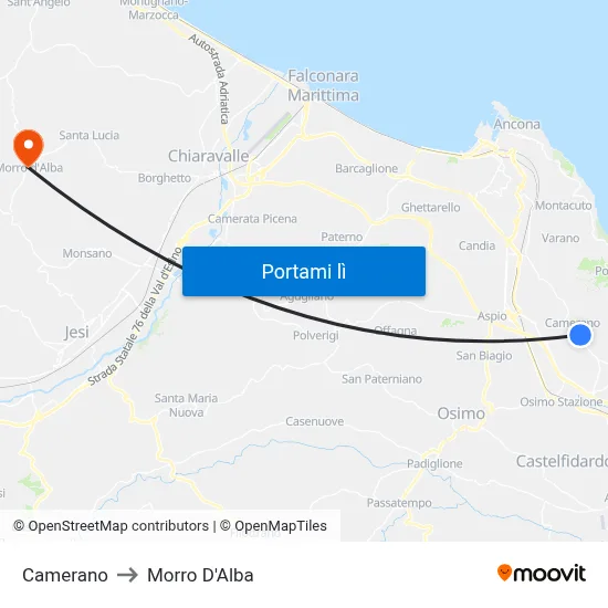 Camerano to Morro D'Alba map