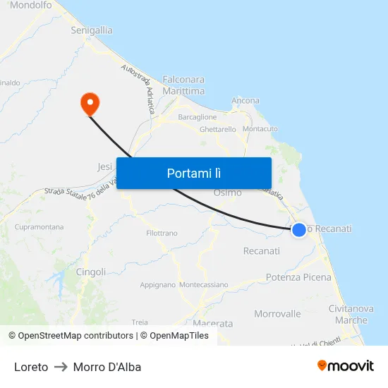 Loreto to Morro D'Alba map