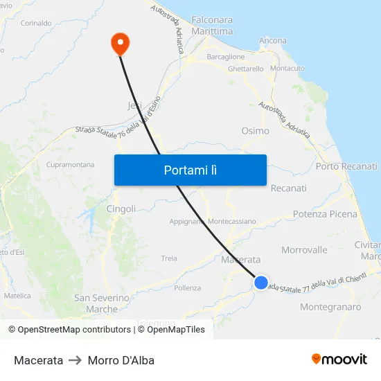 Macerata to Morro D'Alba map