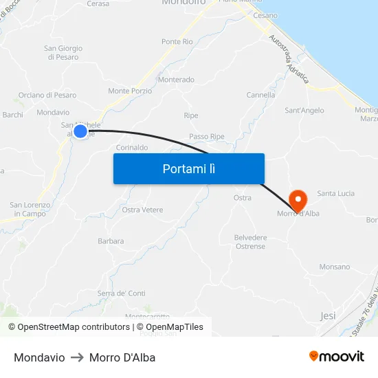 Mondavio to Morro D'Alba map