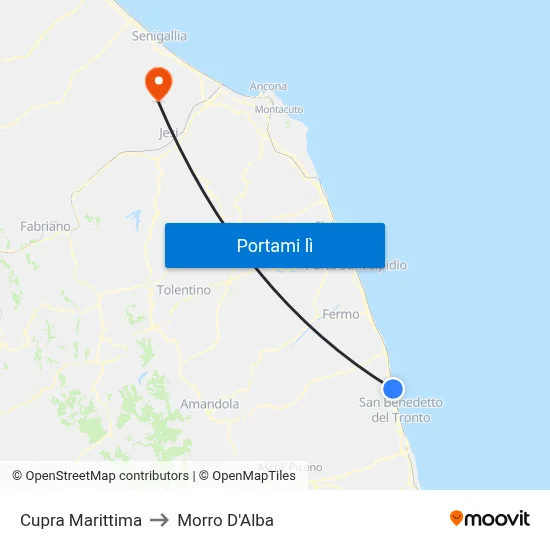 Cupra Marittima to Morro D'Alba map