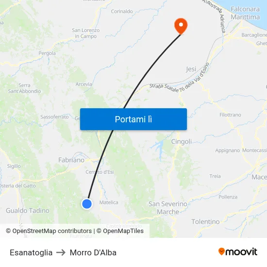 Esanatoglia to Morro D'Alba map