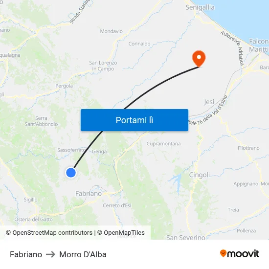 Fabriano to Morro D'Alba map