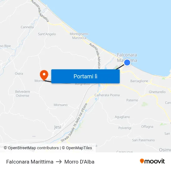 Falconara Marittima to Morro D'Alba map