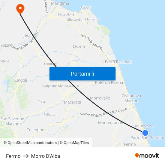 Fermo to Morro D'Alba map