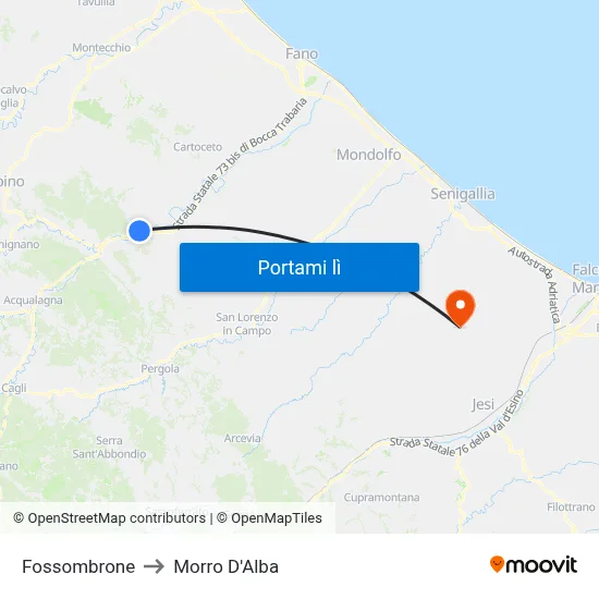 Fossombrone to Morro D'Alba map
