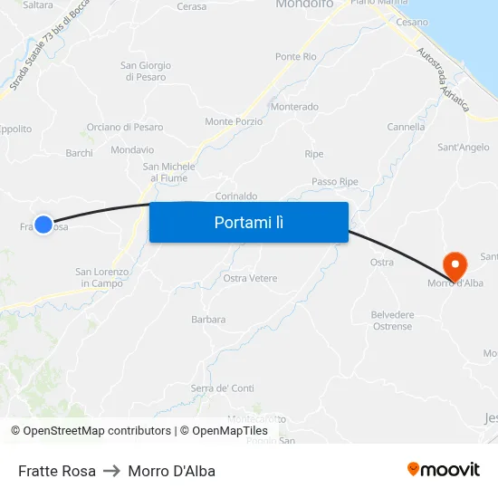 Fratte Rosa to Morro D'Alba map