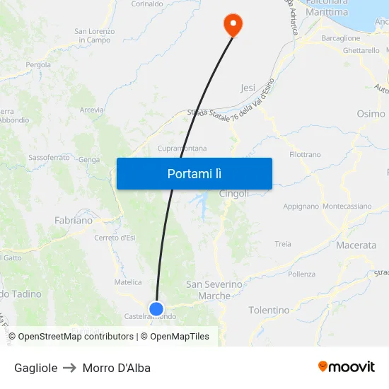 Gagliole to Morro D'Alba map