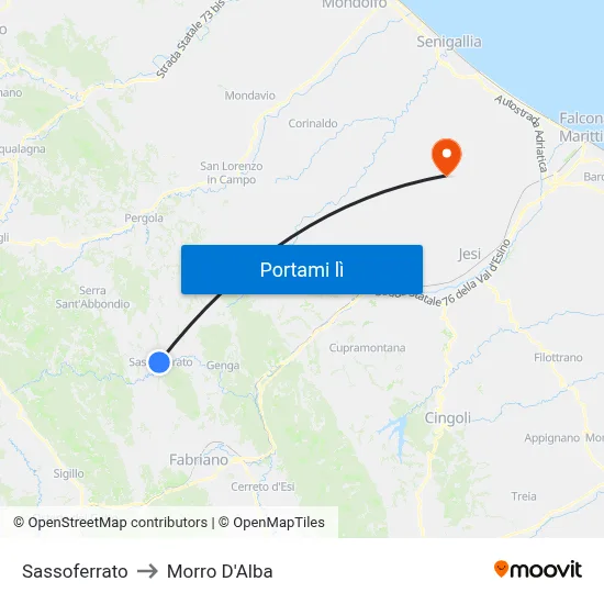 Sassoferrato to Morro D'Alba map